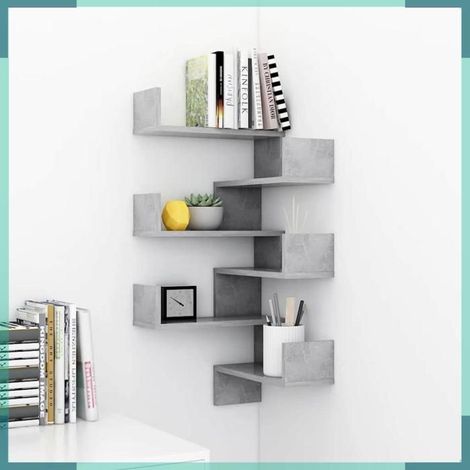 807232 étagères murales d'angle 2 pcs Gris béton Bois d’ingénierie (1/5)