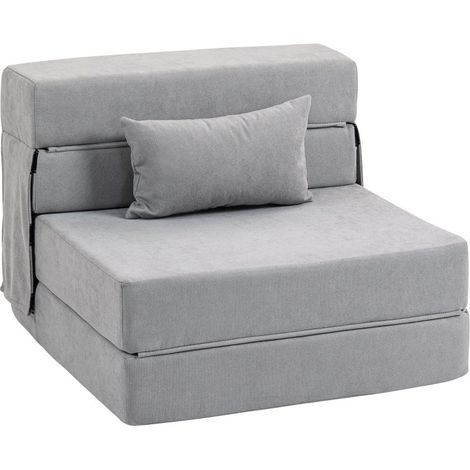 Canapé au sol rembourré convertible en matelas. Composition en mousse souple avec coussins, couleur gris clair. (1/5)