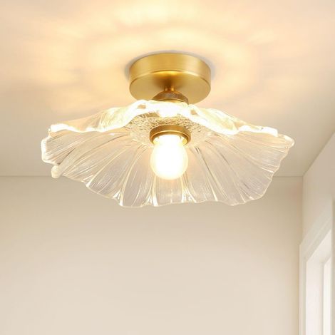 Vakuum-Plafonnier pétale en laiton et verre 28cm – Abat-jour en cristal pour lumière chaude – Style vintage pour petits espaces - A8400032 (1/5)
