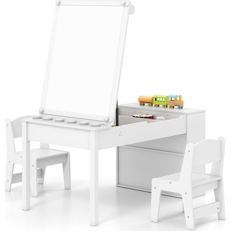 Set tavolo attività con piano regolabile 109 x 60 x 55 cm per bambini angolo portaoggetti stile di design in MDF bianco 200017912