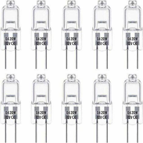 Ampoules halogènes G4, 12 V 20 W, blanc chaud 3 000 K, 350 lm, à intensité variable, transparentes, lot de 10 (1/4)