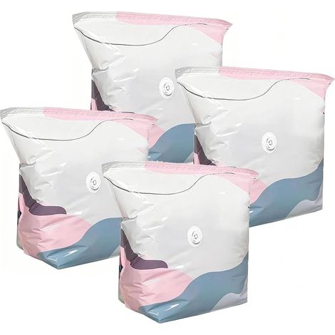 Lot de 4 sacs de rangement sous vide 3D moyens taille 70x50x30cm avec quadruple fermeture, sacs de rangement peu encombrants pour doudounes, tee-shirts et vêtements, valve d'air pour déstockage à domi (1/5)