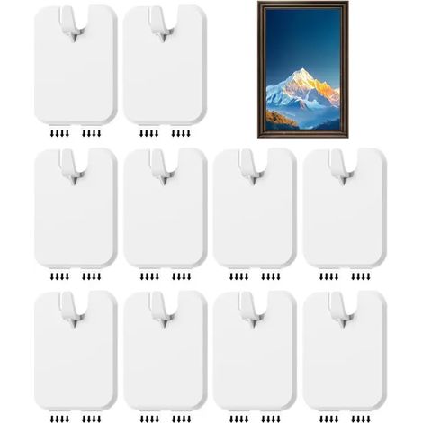 Lot De 10 Adhesif Accroche Tableau Sans Trou, Attache Cadre Adhésif Crochets Pour Accroche Cadres Photo, Art Mural, Décoratives (1/5)