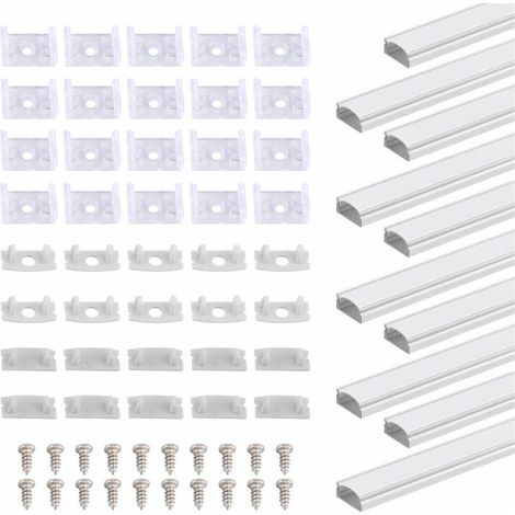 10 profilés LED en aluminium anodisé de 1 m pour rubans LED (1/5)