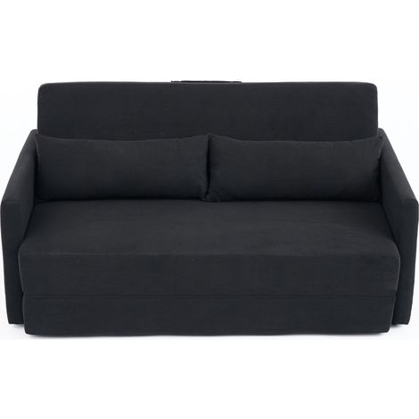 Sofá cama plegable de 2 plazas en terciopelo acanalado negro con 2 cojines (1/5)