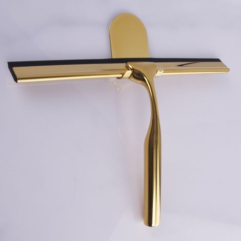 BRAVIX Raclette de douche en acier inoxydable raclettes de fenêtre en verre poignée de coupe antidérapante pour miroir de porte de salle de bain verre de voiture avec crochet, raclettes de douche doré (1/5)