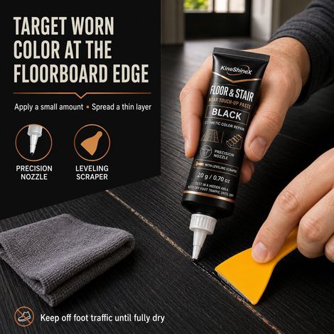 KineShineX Black Floor and Stair Wear Repair Paste eignet sich für dunkle Holzfußböden. (1/4)