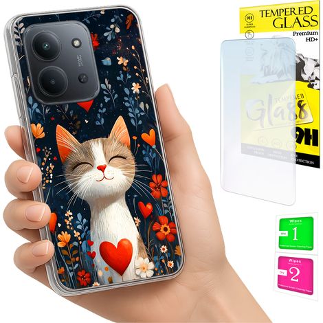Funda para Xiaomi Redmi 15C 5G 173mm / Poco C85 con diseño de gatito y cristal 9H. (1/5)