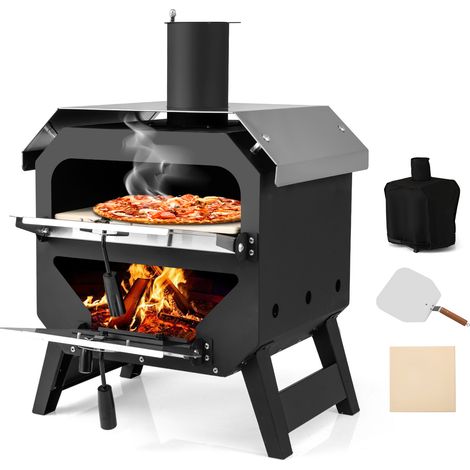 COSTWAY 45 cm Outdoor Pizza Oven Portable Wood-Fired Pizza Stove-Black