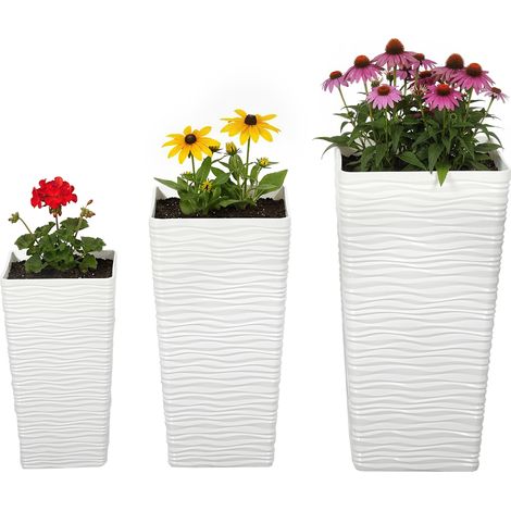 Outsunny Set di 3 Vasi da Giardino Impilabili in Plastica con Motivo Ondulato