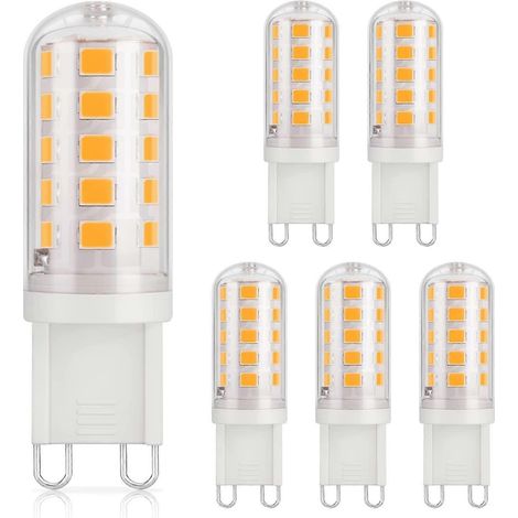 Lot de 6 ampoules LED G9 3 W, 430 lm = 40 W halogène, blanc chaud 3000 K, 220-240 V, IRC  85, non dimmable, culot G9 standard [classe énergétique D] (1/5)