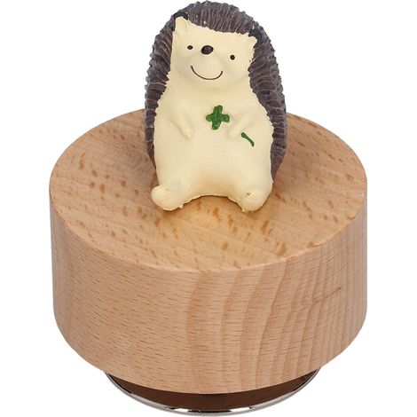 Boîte à musique ronde en bois, boîte à musique animalière à faire soi-même pour la décoration de meubles, cadeaux de Noël (Hérisson) (1/5)