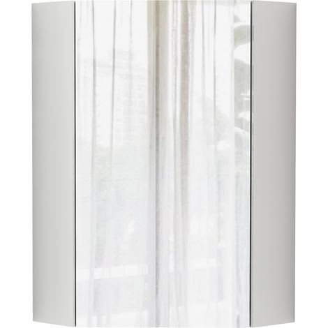 Armario de espejo esquinero mural blanco con 3 espejos y estantes, MDF y vidrio (1/5)