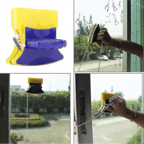 Magnetischer Fensterwischer, doppelseitig, Reinigungsbürste, Schaber (1/5)