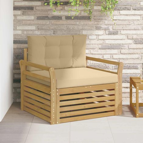Canapé de Jardin Modulable 1 Place en Bois d'Acacia Massif Blanc avec Coussin Beige, 23.54kg - PANGIVO (1/5)