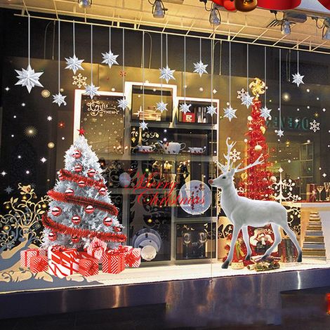 Autocollants de sapin de Noël blancs, autocollants muraux de Noël, autocollants décoratifs Joyeux Noël, autocollants de porte de Noël amovibles pour v (1/5)