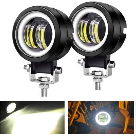 BUNTHAUS Paire 3” Rond Feux LED Antibrouillard DRL Ange Yeux 6000K 80W 8000lm 10-80V DC Led Project Blanc SUV Motocyclettes IP68 Étriers de Montage Réglables Etanches