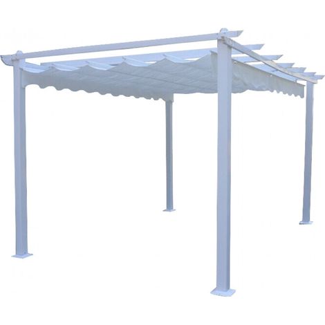 Gazebo pergola da giardino 4x4 con struttura in alluminio bianco e telo in poliestere Nerea