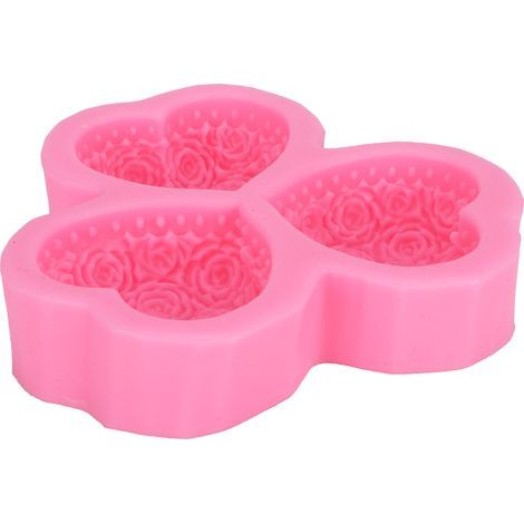 DIY-Silikonform mit 3 rosa Herzen für Schokolade, Seife und Gips (1/5)