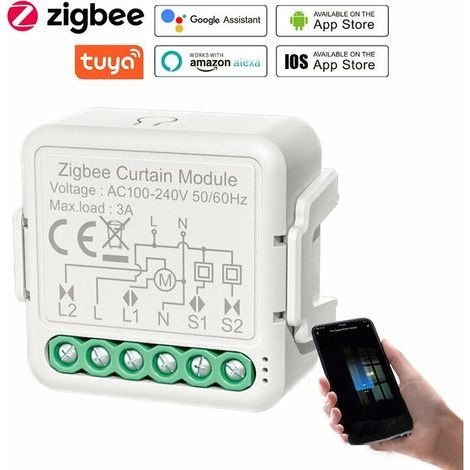 Intelligentes Zigbee-Vorhangschaltermodul mit App-Fernsteuerung, Timer-Funktion, Gruppenfreigabe und Sprachsteuerung. Kompatibel mit Amazon Alexa und Google Assistant. Modell: Weiß (1/5)