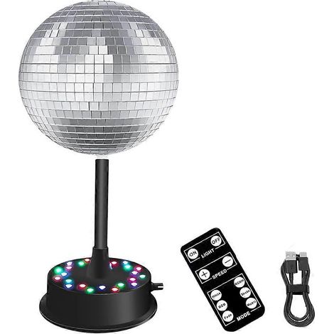 Boule lumineuse à miroir avec télécommande, moteur rotatif réglable à 23 LED et boule à miroir argentée de 15 cm pour la décoration intérieure (1/5)