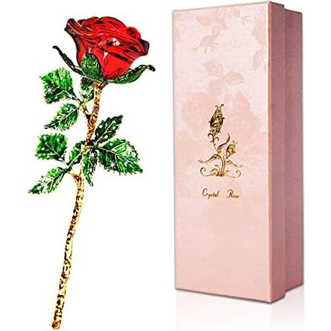 SWEETIME Kristall Rote Rosen mit Geschenkbox,Ewige Rosen, Rot glasrosen Figur für Frauen zum Geburtstag, Muttertag, Hochzeit, Jahrestag, Weihnachten.
