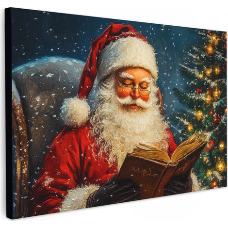 TABLEAU SUR TOILE Père Noël - Noël - Hiver - Arbre de Noël Toile Peinture Grand Format XXL 150x100 cm