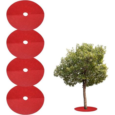 4pcs Anneaux De Paillage pour Arbres 25cm Non-Tissé Rond Protecteur D'Arbres Tapis Anti-Herbes Anneaux De Couverture des pour Contrôle des Herbes des Racines, Rouge (1/5)