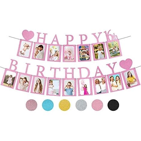 Bannière Photo Anniversaire Sweet 16 - 16 Cadres Pour Photos 4 Pouces x 6 Pouces - Prémontée En Violet (1/5)