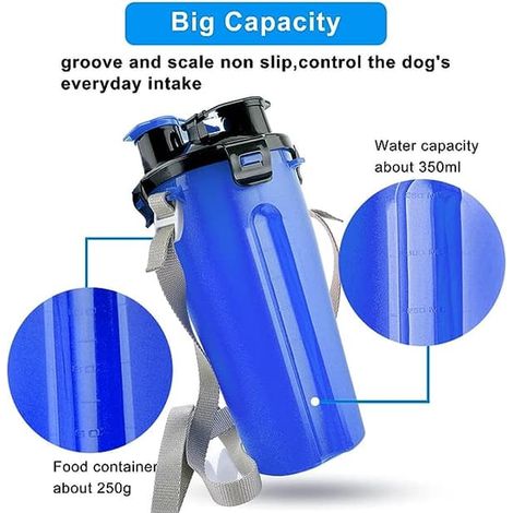 Bouteille d'eau avec 2 bouteilles d'eau, bouteille d'eau 2-i-1 et tapis pour chien, chat et chien, bouteille d'eau pour promenade, entraînement, va...