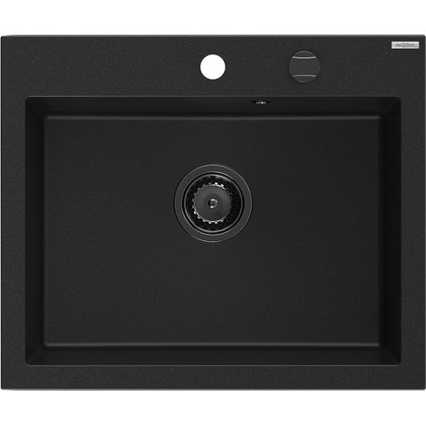 Mexen Elix évier en granit 1 bac 600 x 500 mm, noir, siphon noir - 6525601005-77-B (1/5)