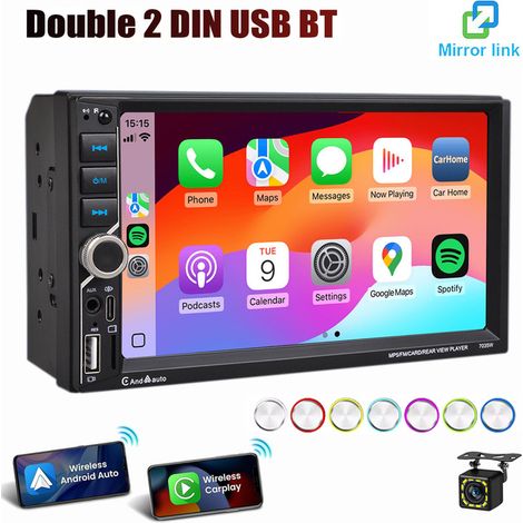 Autoradio 7 pouces 2 DIN Apple Carplay Android Auto USB BT5.0 AUX TF Écran tactile 7"+CAM
