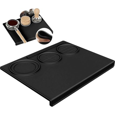 Tapis de tassement - Grand format - Tapis de tassement barista - Silicone - Protège votre plan de travail et votre porte-filtre - Robuste - Indispensable pour barista - Tapis pour porte-filtre - Noir (1/5)
