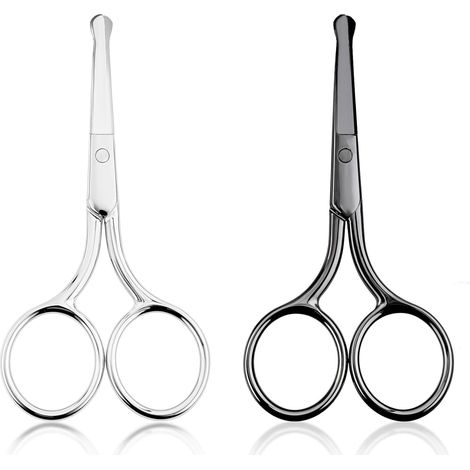 Lot de 2 Ciseaux Pointe Ronde Acier Inoxydable Pour Nez Oreilles Sourcils Homme Femme