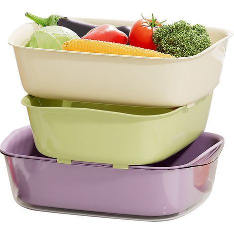 multi-functional drainable two-in-one vegetable washing basin and fruit basket use in living room and kitchen, made of plastic. (1/2)