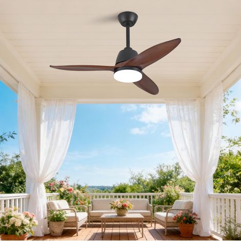 Ventilatore da soffitto con luce 42", LED 30 W, 3 pale in legno, nero DESVIAE (1/5)