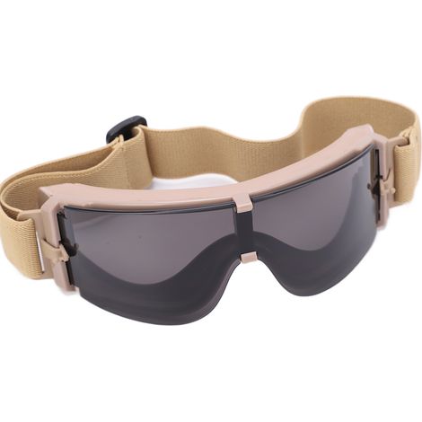Stoßfeste und atmungsaktive Schutzbrille in Militärqualität für Damen und Herren – khakifarbenes Gestell, graue Gläser (1/5)
