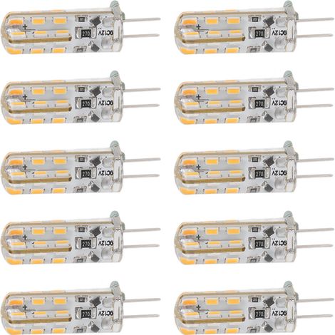 Lot de 10 ampoules LED G4 1,5 W DC12V blanc chaud 3000 K 110 lm à deux broches pour éclairage de placards et de cours. (1/5)