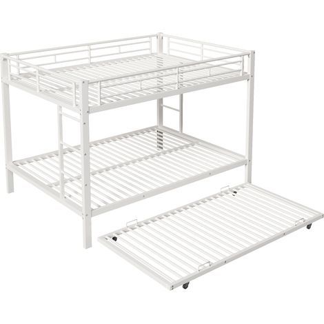 Lit superposé 140200cm, lit à cadre en fer, lit pour enfant, avec lit gigogne, garde-corps hauts, sans matelas, blanc