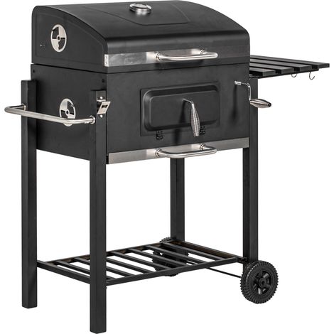 Barbecue a carbone nero in acciaio inox 113x65x108 cm con ruote - CHICFURN (1/5)