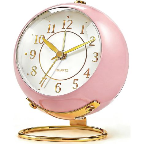 Réveil de bureau analogique rétro avec veilleuse, rose (1/5)