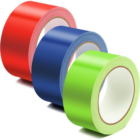 Lot de 3 rouleaux de ruban adhésif blindé - Multicolore - 5 cm x 10 m Extra fort - En tissu - Multicolore - Étanche - Pour réparations industrielles, marquage, colmatage (3 couleurs) (1/5)