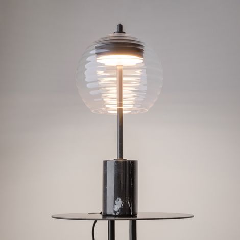 Maytoni Mystic Lampe de table Globe moderne noire, abat-jour en verre 3000 K, 100 lm