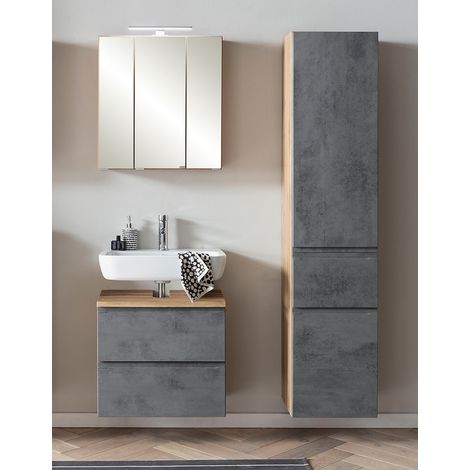 Badezimmer Set mit Aufsatzleuchte, stehend oder hängend, Wotan Eiche Nb. mit Beton Optik, VASTO-03-CONCRETE, B/H/T ca. 115/200/35 cm (1/5)