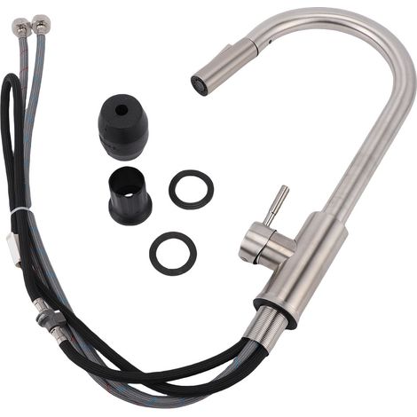 Robinet de cuisine avec douchette extractible, en acier inoxydable, pour eau chaude et froide, col de cygne haut, raccord G1/2 pouce (1/5)
