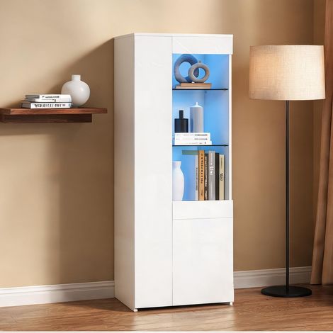 Vitrine 70 x 35 x 180 cm blanc avec éclairage LED et 2 portes (1/5)
