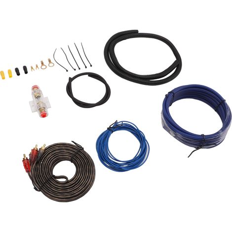 Kit de câbles d'alimentation pour amplificateur de voiture avec câble audio, fil de masse et soufflet pour haut-parleur subwoofer. (1/5)