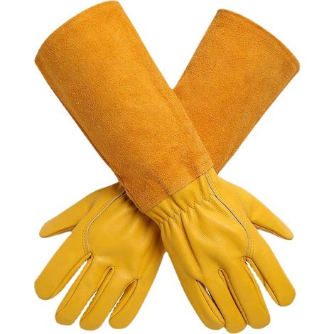 Guanti da giardinaggio per uomo e donna, resistenti alle spine, lunghi guanti protettivi per l'avambraccio, ideali per la potatura delle rose, in spessa pelle. (1/5)