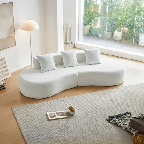 Ecksofa 277x103x68 cm Weiß aus Samtstoff mit geschwungener Form und modularer 3-Sitzer-Ausführung (1/4)