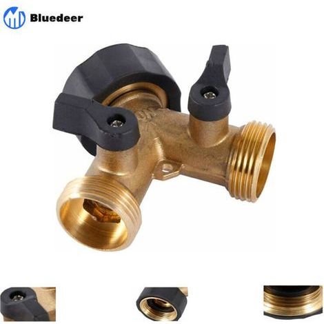 Robinet Double Machine a Laver, Répartiteur Raccord Robinet Tuyau d'Arrosage en Y 2 Voies pour Tuyaux d'Alimentation 3/4", Robinet Exterieur Jardin Double en Laiton Robuste (1/5)
